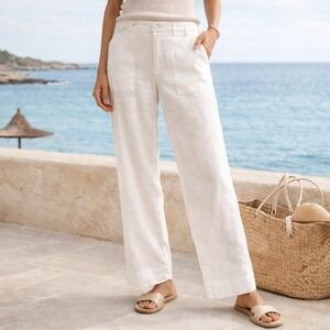 St. Tropez Linen Pants Wide Leg Utility Patch Pocket Women's White Size 12